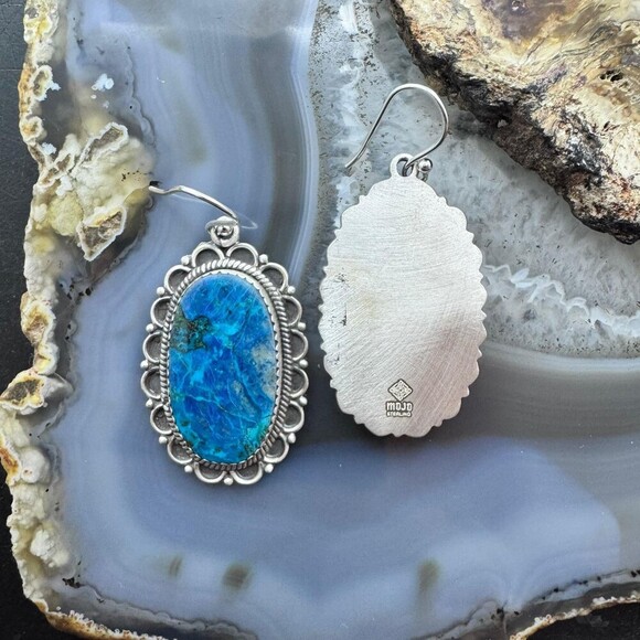 Sterling Silver Southwestern Style Oval Shattuckite Dangle Earrings For Women #1 - Picture 7 of 10